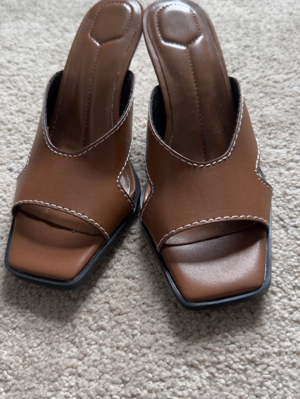 Women’s Brown Open Toe Slide Heels - Casual Chic
